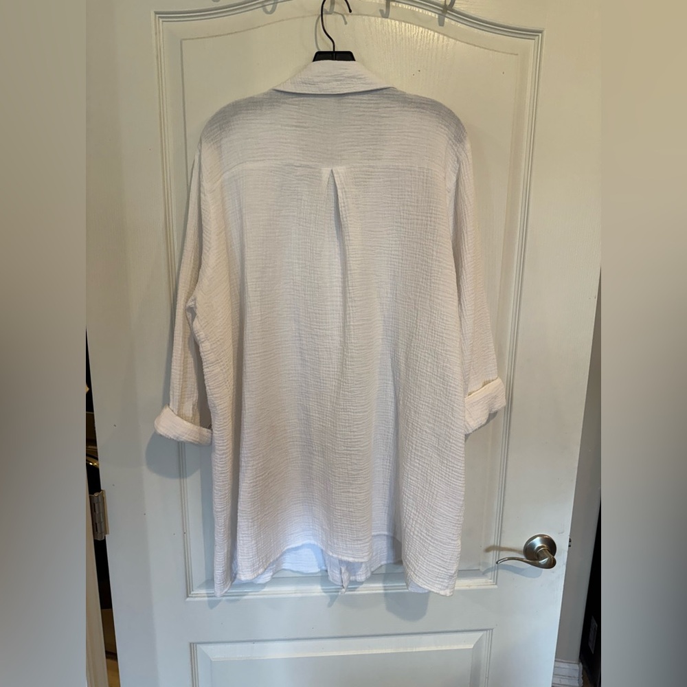 Joie women’s white cotton Tunic button up puckered semi sheer Shirt plus sz 2X - Picture 3 of 6